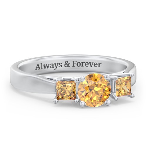 Three Stone Eternity with Princess Accents Ring – Sterling Silver with Citrine