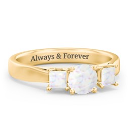 Three Stone Eternity with Princess Accents Ring in 9K Solid Yellow Gold with Opal
