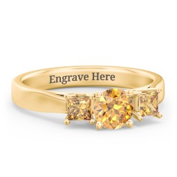 Three Stone Eternity with Princess Accents Ring in 9K Solid Yellow Gold with Citrine