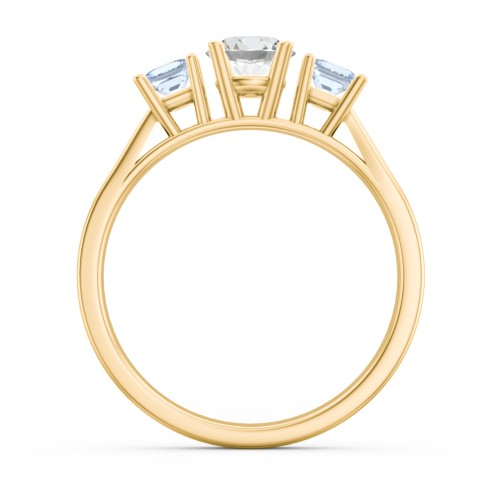 Three Stone Eternity with Princess Accents Ring – 9kt Yellow Gold with Cubic Zirconia and Aquamarine