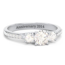 Three Stone Eternity Ring with Twin Accent Rows