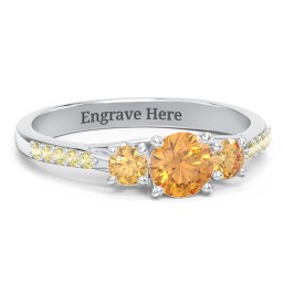 Three Stone Eternity Ring with Twin Accent Rows