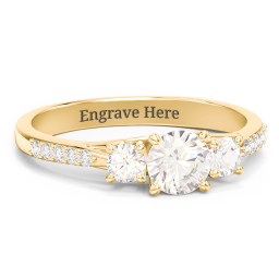 Three Stone Eternity Ring with Twin Accent Rows in 9K Solid Yellow Gold with Cubic Zirconia and White Premium Zirconia