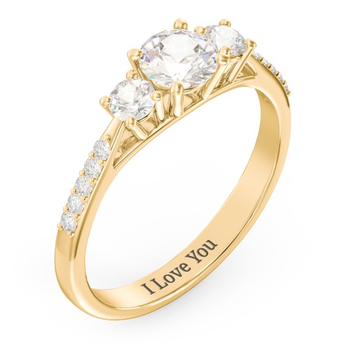 Three Stone Eternity Ring with Twin Accent Rows