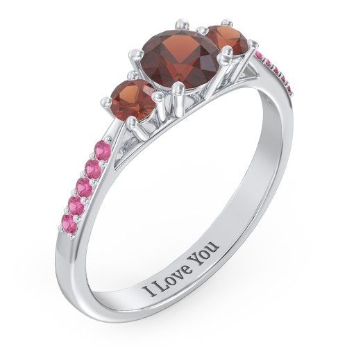 Three Stone Eternity Ring with Twin Accent Rows