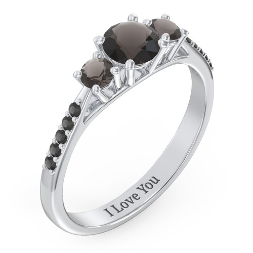 Three Stone Eternity Ring with Twin Accent Rows