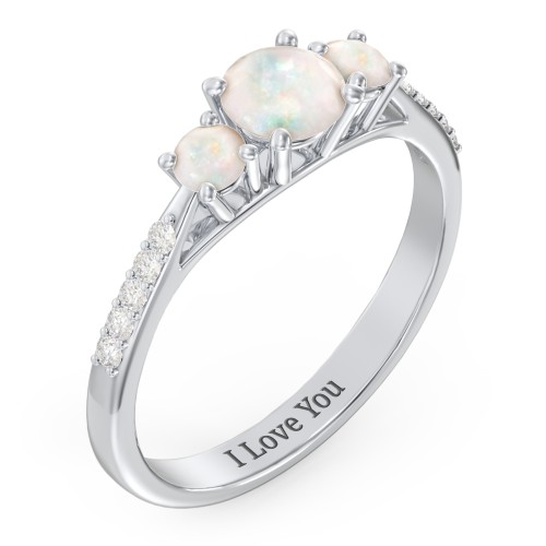 Three Stone Eternity Ring with Twin Accent Rows