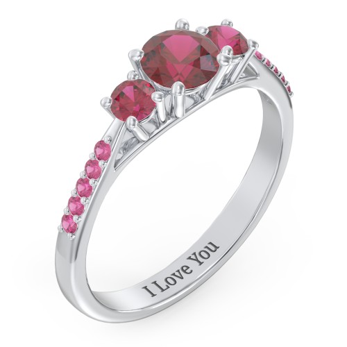 Three Stone Eternity Ring with Twin Accent Rows