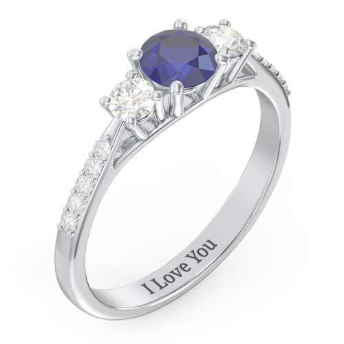 Three Stone Eternity Ring with Twin Accent Rows