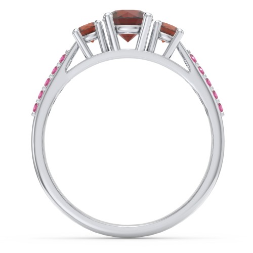 Three Stone Eternity Ring with Twin Accent Rows