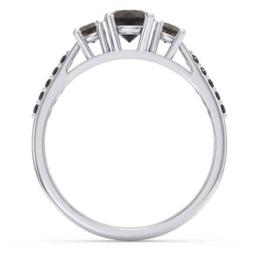 Three Stone Eternity Ring with Twin Accent Rows