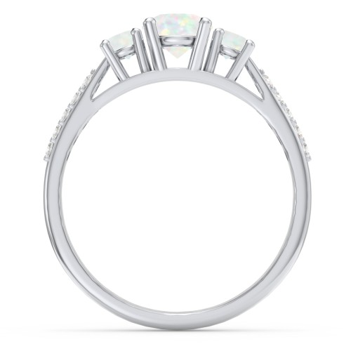 Three Stone Eternity Ring with Twin Accent Rows