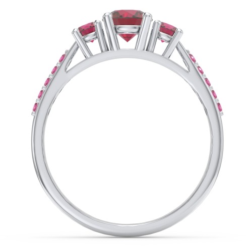 Three Stone Eternity Ring with Twin Accent Rows