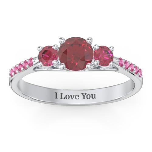 Three Stone Eternity Ring with Twin Accent Rows