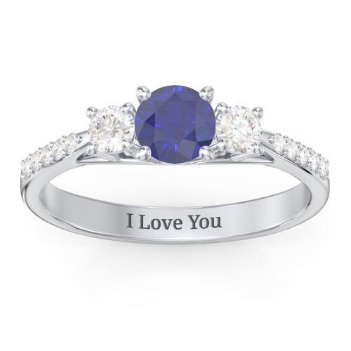 Three Stone Eternity Ring with Twin Accent Rows