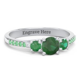 Three Stone Eternity Ring with Twin Accent Rows in 925 Sterling Silver with Emerald and Green Premium Zirconia