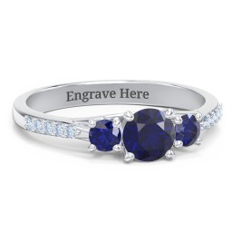 Three Stone Eternity Ring with Twin Accent Rows in 925 Sterling Silver with Blue Sapphire and Fancy Blue Premium Zirconia