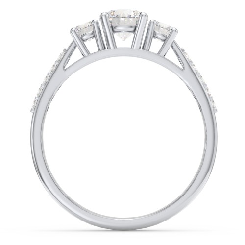 Three Stone Eternity Ring with Twin Accent Rows – Sterling Silver with Diamond