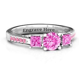 Three Stone Eternity Ring with Twin Accent Rows