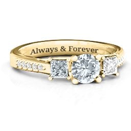 Three Stone Eternity Ring with Twin Accent Rows