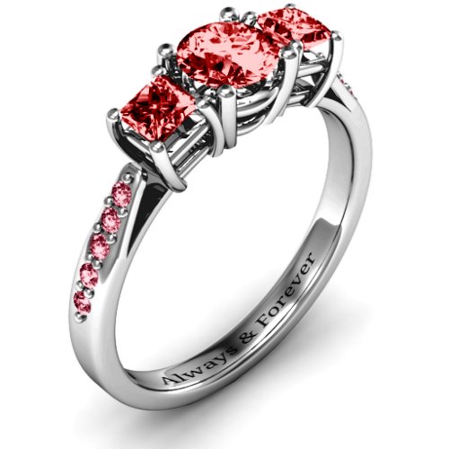 Three Stone Eternity Ring with Twin Accent Rows