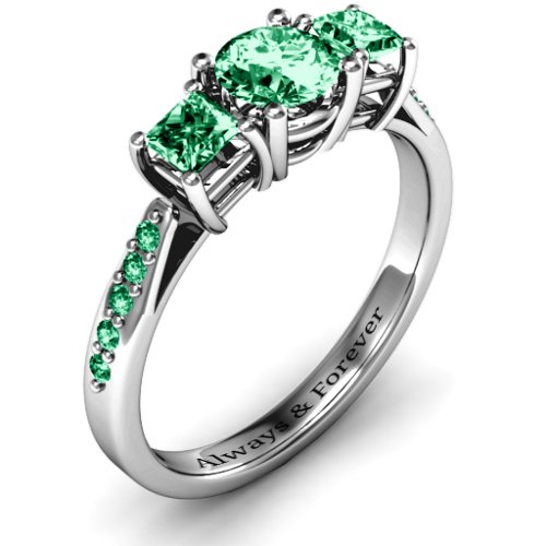 Three Stone Eternity Ring with Twin Accent Rows