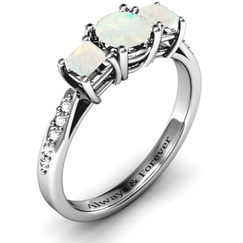 Three Stone Eternity Ring with Twin Accent Rows