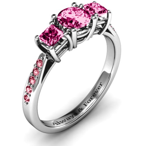 Three Stone Eternity Ring with Twin Accent Rows