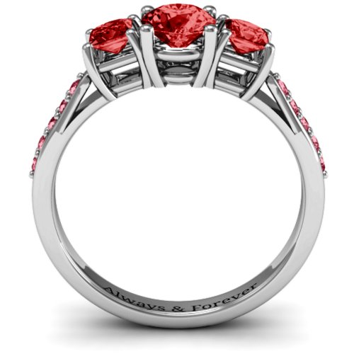 Three Stone Eternity Ring with Twin Accent Rows