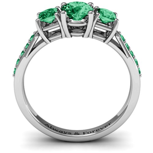 Three Stone Eternity Ring with Twin Accent Rows