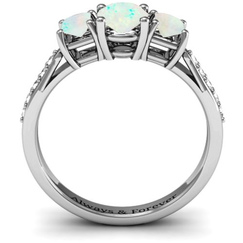 Three Stone Eternity Ring with Twin Accent Rows