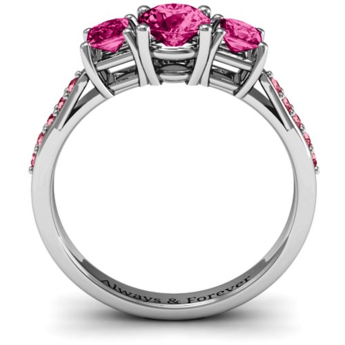 Three Stone Eternity Ring with Twin Accent Rows