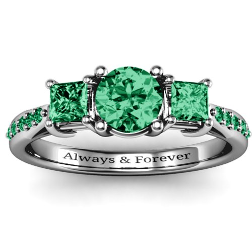 Three Stone Eternity Ring with Twin Accent Rows