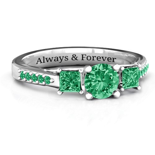 Three Stone Eternity Ring with Twin Accent Rows