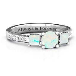 Three Stone Eternity Ring with Twin Accent Rows in 925 Sterling Silver with Opal and White Premium Zirconia