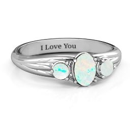 Three Stone Oval Centre Ring in 925 Sterling Silver with Opal