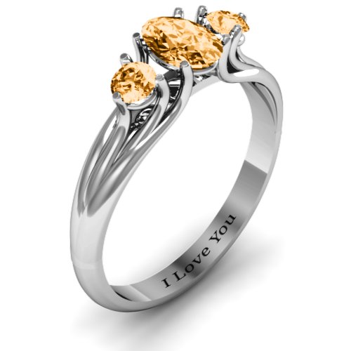 Three Stone Oval Centre Ring – Sterling Silver with Citrine