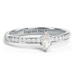 Elegant Marquise with Accent Band Ring in 925 Sterling Silver with Cubic Zirconia and White Premium Zirconia