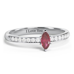 Elegant Marquise with Accent Band Ring in 925 Sterling Silver with Ruby and White Premium Zirconia
