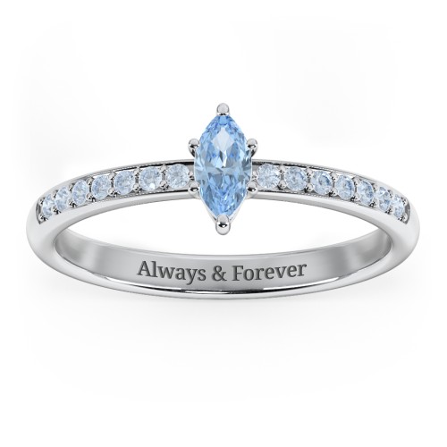 Elegant Marquise with Accent Band Ring – Sterling Silver with Blue Topaz and Fancy Blue Premium Zirconia