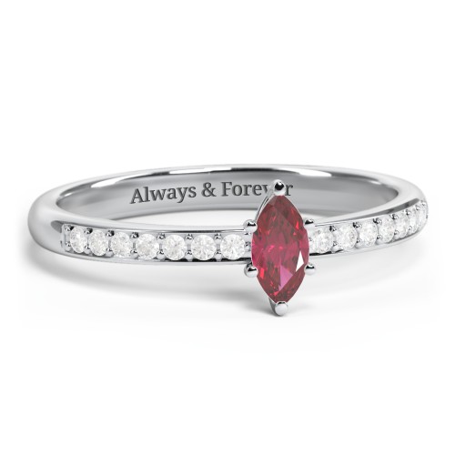 Elegant Marquise with Accent Band Ring – Sterling Silver with Ruby and White Premium Zirconia