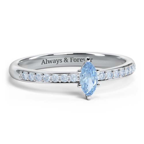 Elegant Marquise with Accent Band Ring – Sterling Silver with Blue Topaz and Fancy Blue Premium Zirconia