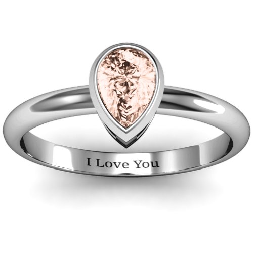 Pear with Raised Bezel Set Ring – Sterling Silver with Morganite