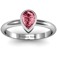 Pear with Raised Bezel Set Ring – Sterling Silver with Opal