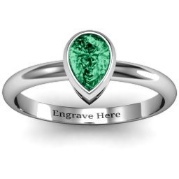 Pear with Raised Bezel Set Ring in 925 Sterling Silver with Emerald