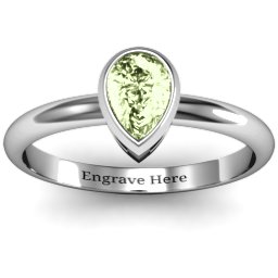 Pear with Raised Bezel Set Ring in 925 Sterling Silver with Peridot