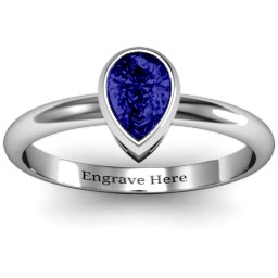 Pear with Raised Bezel Set Ring in 925 Sterling Silver with Blue Sapphire