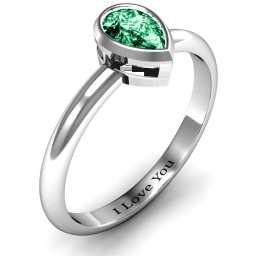 Pear with Raised Bezel Set Ring – Sterling Silver with Emerald