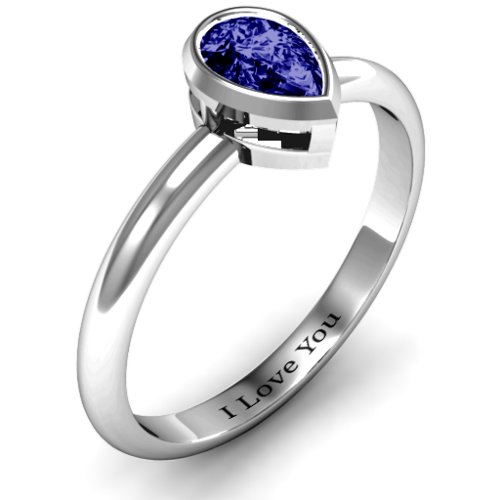 Pear with Raised Bezel Set Ring – Sterling Silver with Blue Sapphire