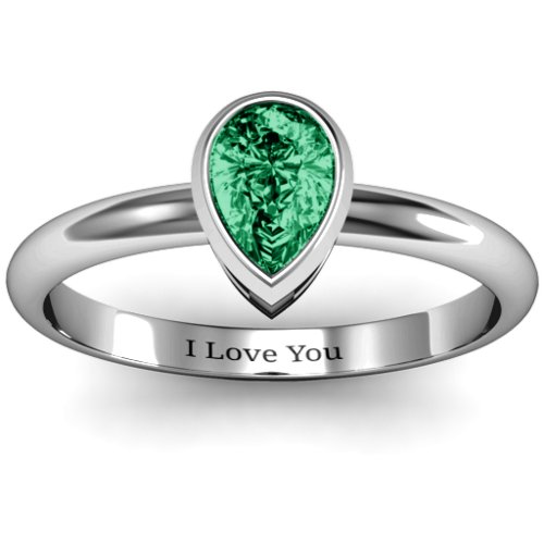 Pear with Raised Bezel Set Ring – Sterling Silver with Emerald